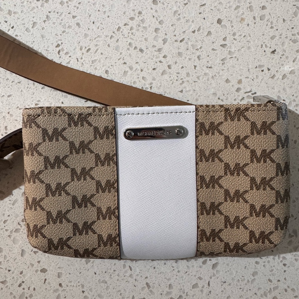 Michael Kors Tan and White Signature Belt Bag